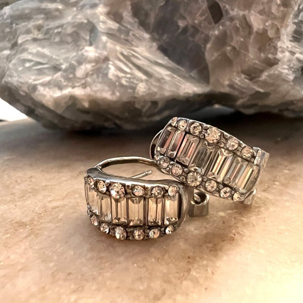 NIB Banana Republic Crystal Hoop Earrings Silver-Tone Elegant Statement …